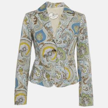 Pre Owned Etro Grey Paisley Print Cotton Single Breasted Blazer M  