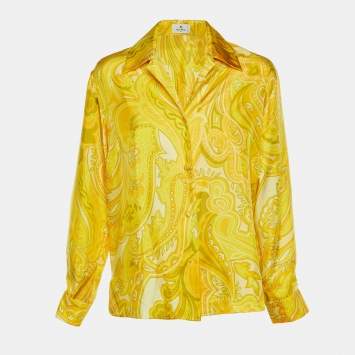 Pre Owned Etro Yellow Paisley Print Silk Full Sleeve Shirt L 