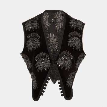 Pre Owned Etro Black Embroidered & Beaded Velvet Vest Jacket L  