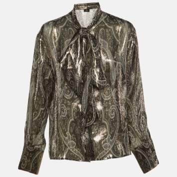Pre Owned Etro Metallic Lame neck Tie Detail Top L