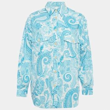 Pre Owned Etro Blue Paisley Print Cotton Shirt S