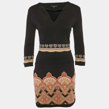 Pre Owned Etro Black Printed Jersey Mini Dress M