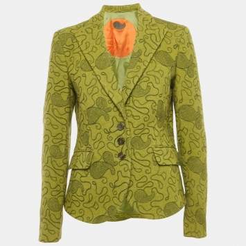 Pre Owned Etro Green Embroidered Wool Single Breasted Blazer L