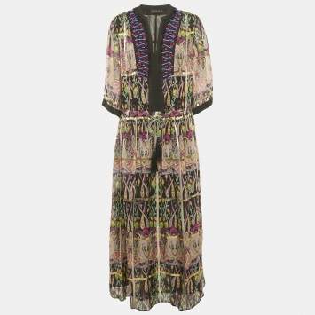 Pre Owned Etro Black Embellished Paisley Print Silk Maxi Dress L