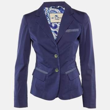 Pre Owned Etro Blue Cotton Single Breasted Blazer S