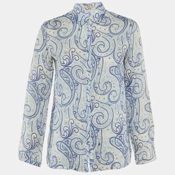 Pre Owned Etro Blue Paisley Print Ramie Button Front Shirt S 