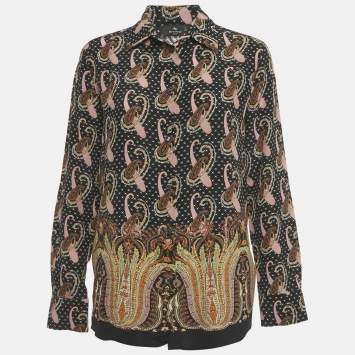 Pre Owned Etro Black Paisley Print Silk Shirt S