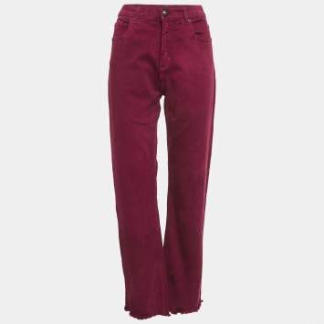 Pre Owned Etro Burgundy Floral Print Denim Jeans M/Waist 29"