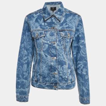 مملوكة مسبقًا Etro Blue Floral Pattern Denim Jacket M