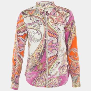 Pre Owned Etro Purple Paisley Print Cotton Button Front Shirt L 