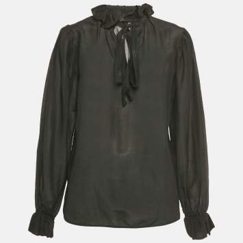 مملوكة مسبقًا Etro Black Cotton & Silk Ruffled Blouse S