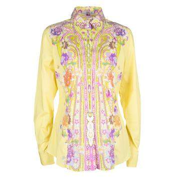 Pre Owned Etro Yellow Floral Printed Cotton Long Sleeve Button Front Shirt L