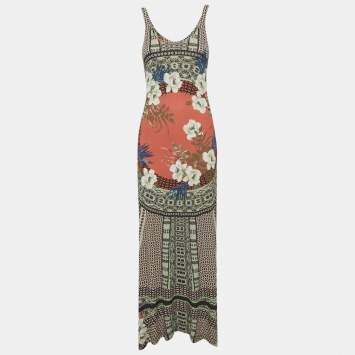 Pre Owned Etro Multicolor Floral Print Jersey Asymmetric Maxi Dress S