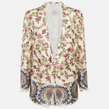 Pre Owned Etro Multicolour Berry Print Silk Blazer M