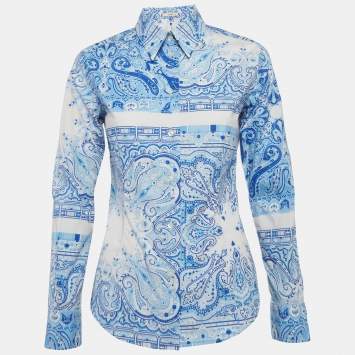 مملوكة مسبقًا Etro Blue Paisley Print Cotton Long Sleeve Shirt M