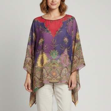 Pre Owned Etro Multicolor Paisley Print Beaded Chiffon Kaftan Blouse One Size 