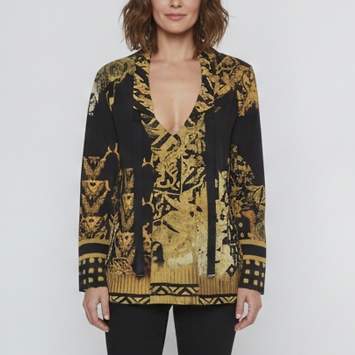 Pre Owned Etro Black/Gold Geometric Print Crepe de Chine Blouse M