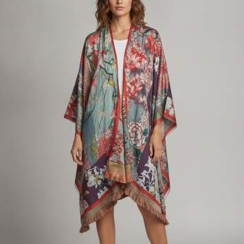 Pre Owned Etro Multicolor Floral Jacquard Fringed Cape One Size 