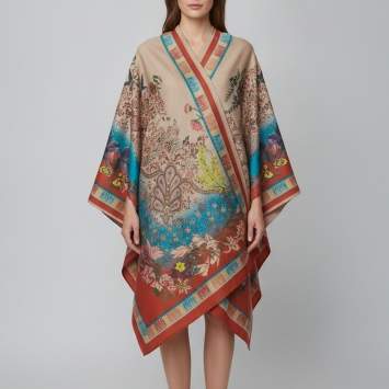 Pre Owned Etro Beige Jacquard Floreale Garden Of Ninfa Cape One Size 