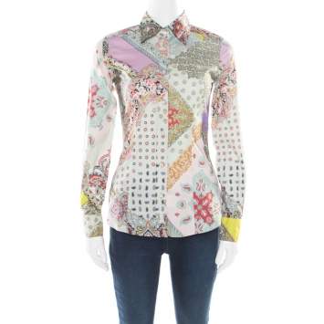 Pre Owned Etro Multicolor Printed Stretch Cotton Long Sleeve Button Front Shirt S