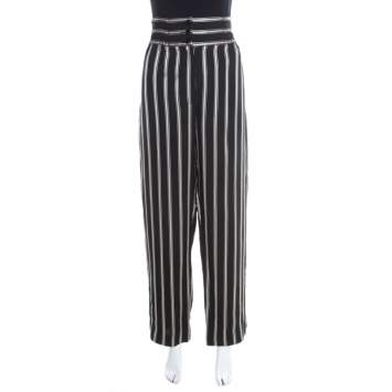 Pre Owned Etro Monochrome Striped Elasticized Waist Wide Leg Pants M