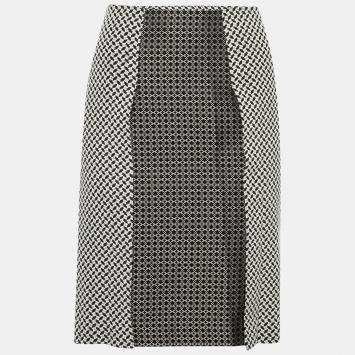 Pre Owned Etro Monochrome Cotton Blend Jacquard Paneled Pencil Skirt L