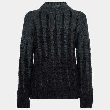 Pre Owned Etro Charcoal Grey Wool and Alpaca Textured Knit Long Sleeve High Sweater S