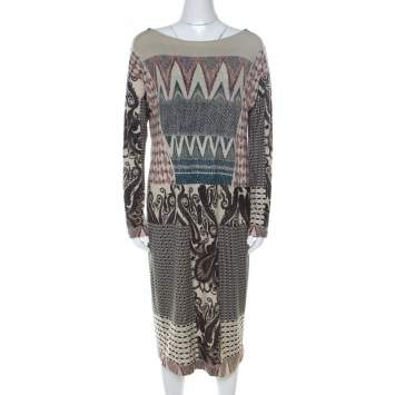 Pre Owned Etro Multicolor Abstract Print Wool Knit Sheath Dress L
