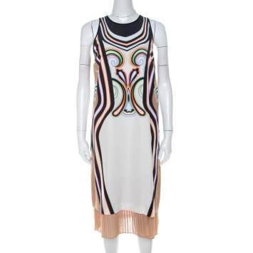 Pre Owned Etro Multicolor Printed Silk Crepe Pleated Hem Detail Midi Dress M 