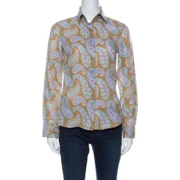 Pre Owned Etro Multicolor Paisley Print Linen Long Sleeve Button Front Shirt S