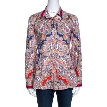 Pre Owned Etro Multicolor Paisley Print Stretch Cotton Button Front Shirt M