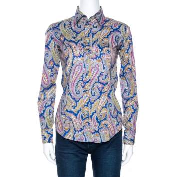 Pre Owned Etro Multicolor Paisley Print Stretch Cotton Shirt S