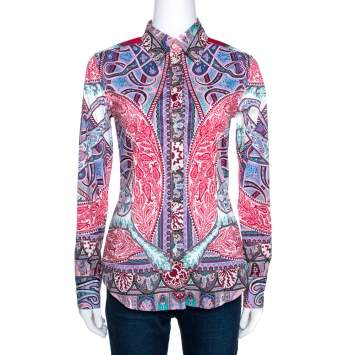 Pre Owned Etro Red Bohemian Paisley Print Stretch Cotton Shirt S