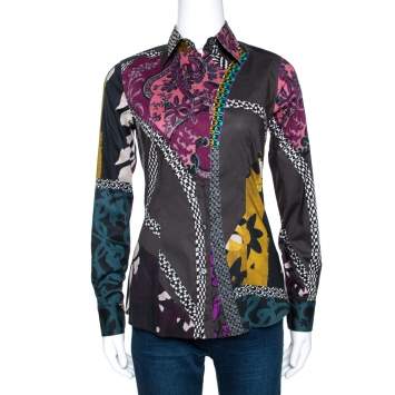 Pre Owned Etro Multicolor Floral Patch Print Stretch Cotton Shirt S
