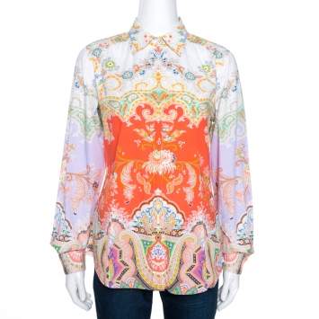 Pre Owned Etro Multicolor Paisley Printed Cotton Button Front Shirt M