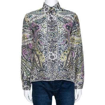 Pre Owned Etro Multicolor Floral Paisley Print Silk Long Sleeve Shirt M