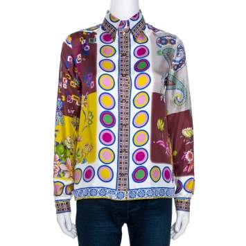 مملوكة مسبقًا Etro Multicolor Printed Silk Long Sleeve Button Front Shirt S