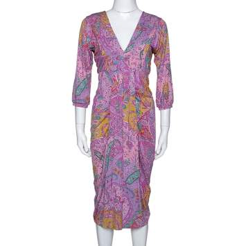 Pre Owned Etro Multicolor Cotton Watercolor Paisley Printed Dress L