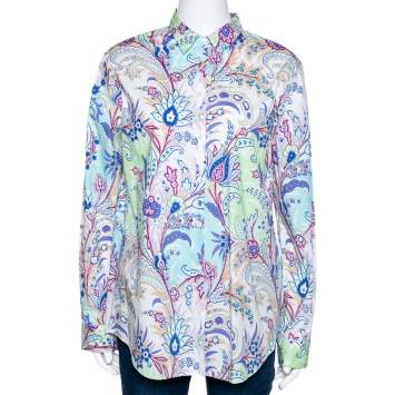Pre Owned Etro Multicolor Paisley Printed Stretch Cotton Button Front Shirt L