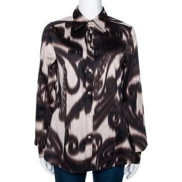 Pre Owned Etro Brown Abstract Paisley Print Cotton Long Sleeve Shirt L