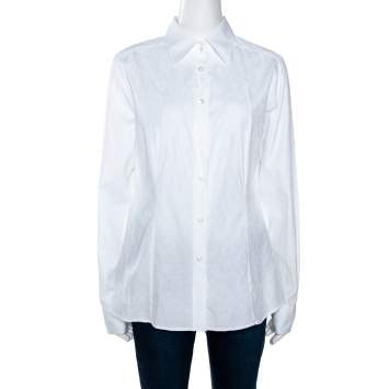 Pre Owned Etro White Paisley Woven Cotton Button Front Shirt L