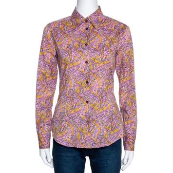 Pre Owned Etro Mustard & Pink Paisley Printed Cotton Shirt M