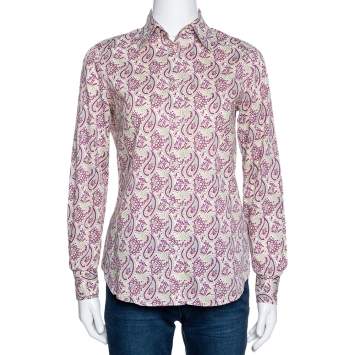 مملوكة مسبقًا Etro Sage Green & Purple Paisley Printed Cotton Shirt S