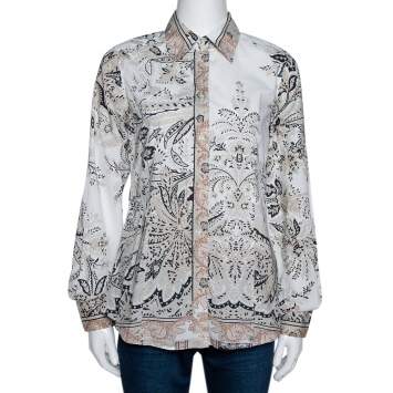 Pre Owned Etro Beige Paisley Print Stretch Cotton Long Sleeve Shirt M