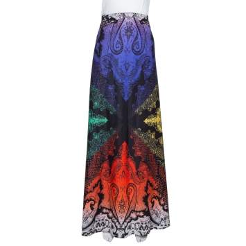 Pre Owned Etro Multicolor Paisley Print Stretch Silk Maxi Skirt M