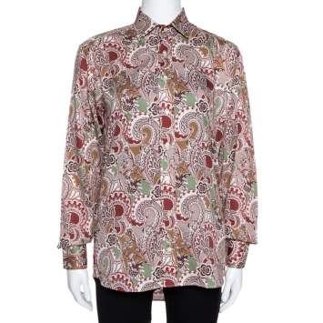 Pre Owned Etro Taupe Floral Paisley Print Cotton Long Sleeve Shirt S