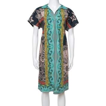 Pre Owned Etro Multicolor Paisley Print Cotton Shirt Dress L