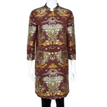 Pre Owned Etro Vintage Brown Floral Jacquard Coat M
