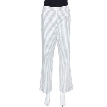 Pre Owned  Etro White Pinstriped Cotton Straight Leg Pants L