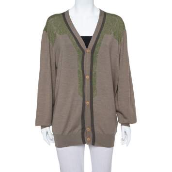 Pre Owned Etro Brown Abstract Printed Wool Button Front Cardigan 2XL
